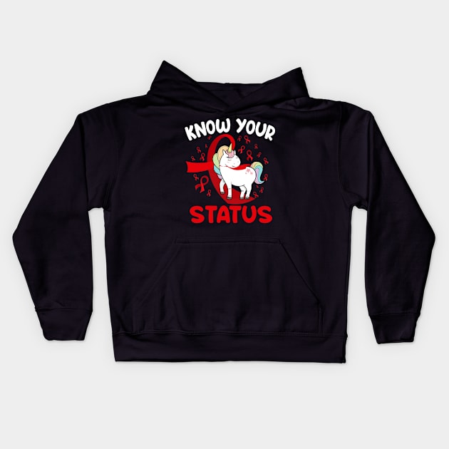 Know Your Status Aids Awareness HIV Disease Support Unicorn Kids Hoodie by Audell Richardson